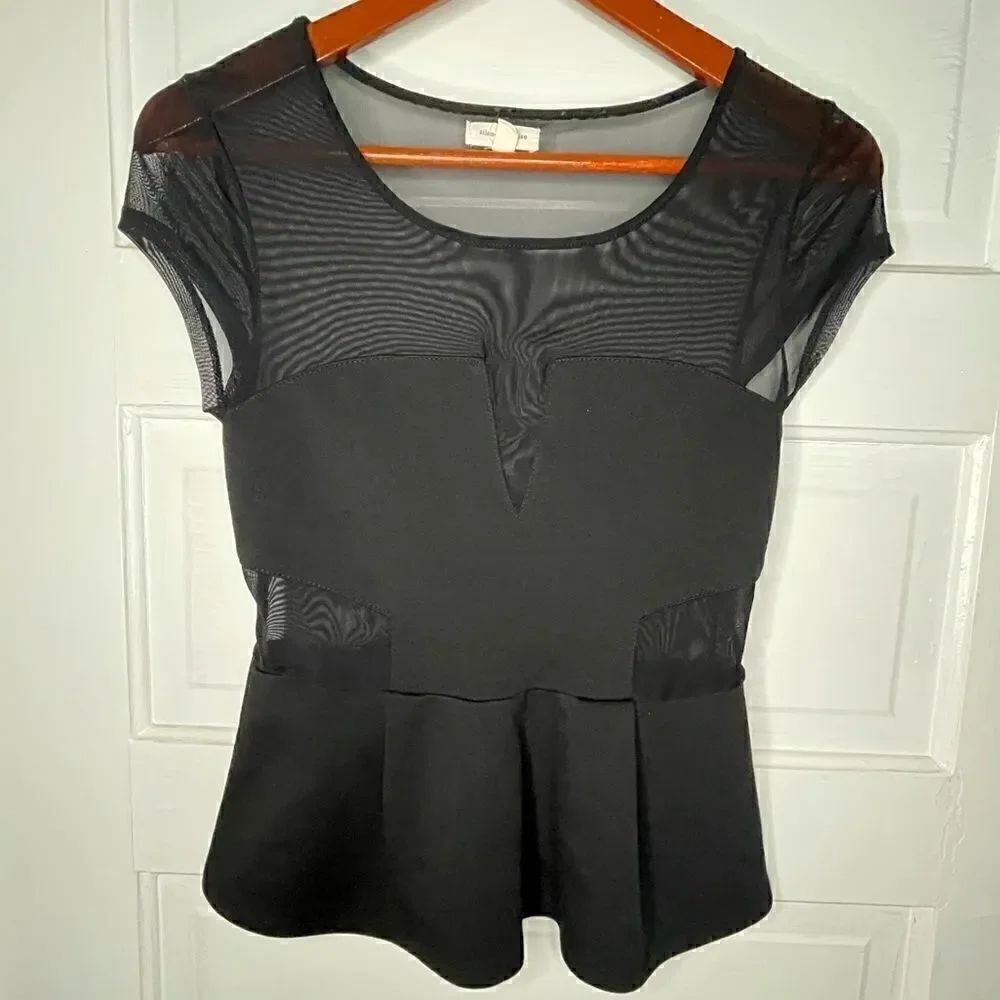 silence + noise Sheer Black Peplum Top